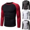 Farblich passendes Top für Herren, langärmeliges T-Shirt, Patchwork-Rundhalsausschnitt, Herren-T-Shirts
