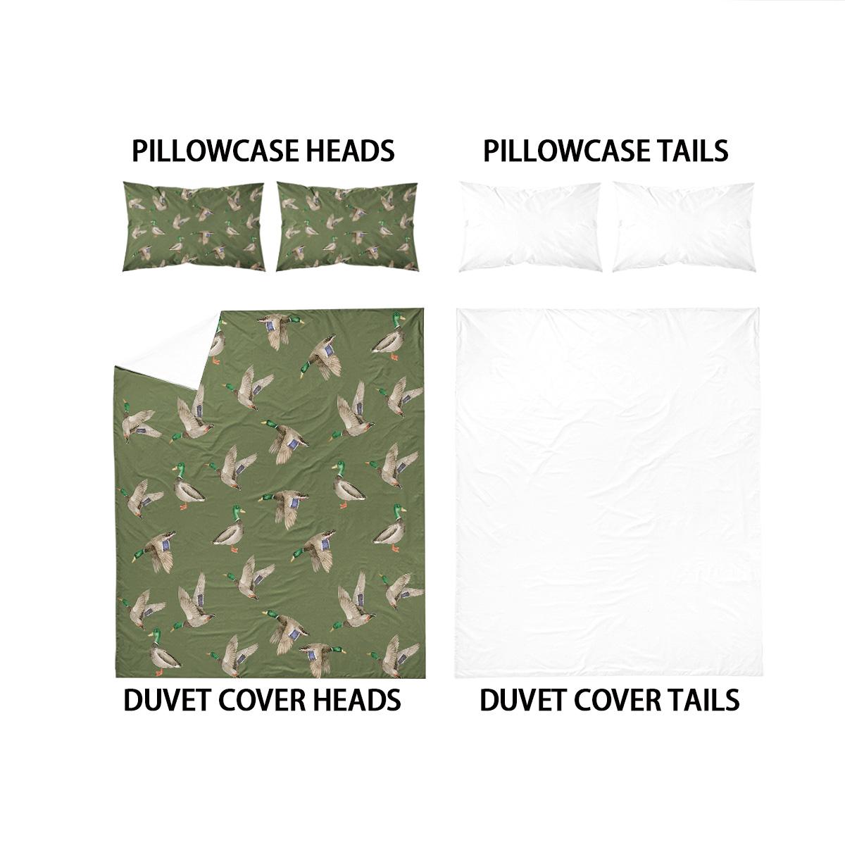 

3pc Green Duck Print Coreless Duvet Cover Set Multiple Sizes Soft Bedroom Living Room Holiday Decoration Machine Washable 135x200cm-EU-Single&set