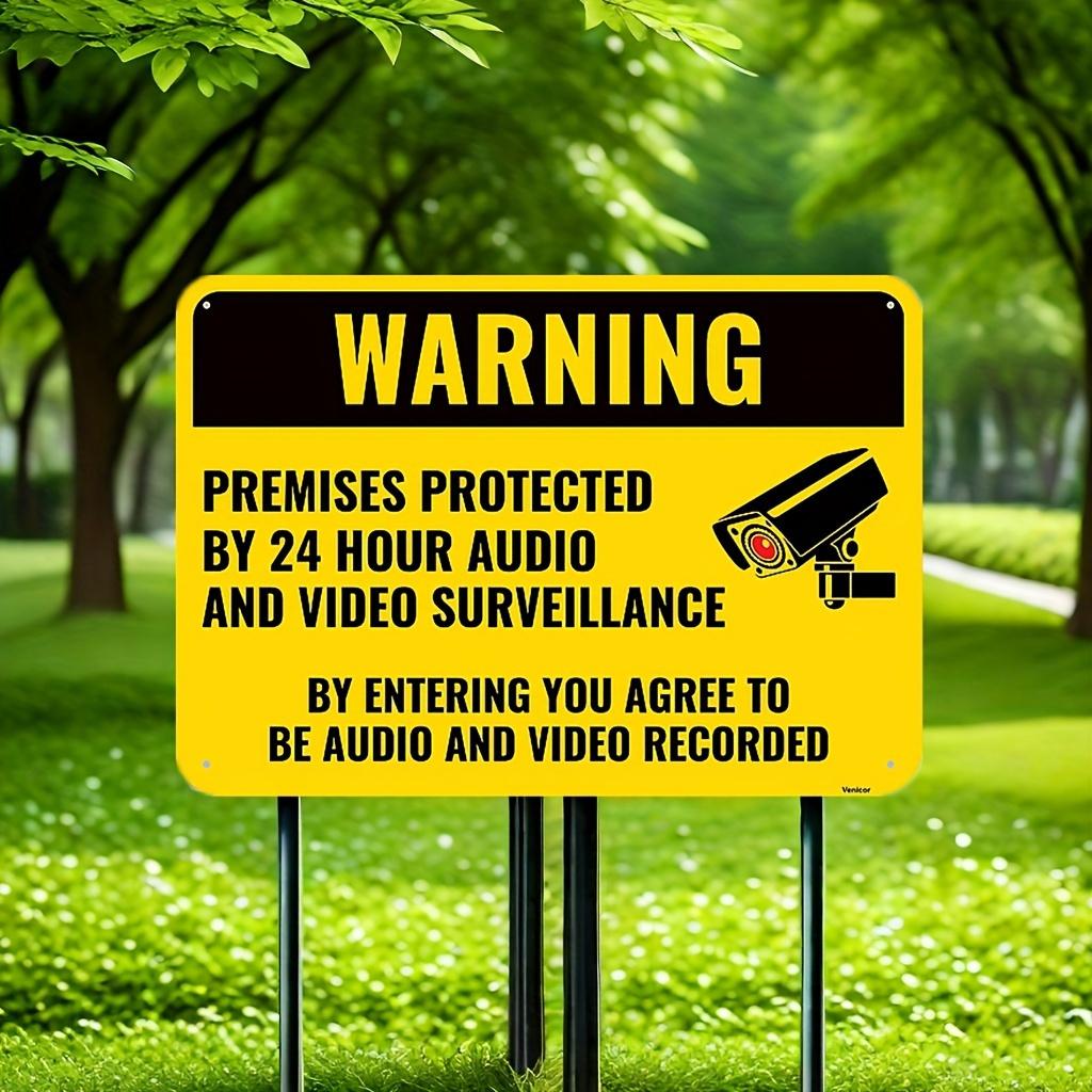 

247 Audio Video Surveillance Warning Sign WallMounted Metal Security Notice with Camera Icon Yellow Black Design for H aluminum 20x30cm