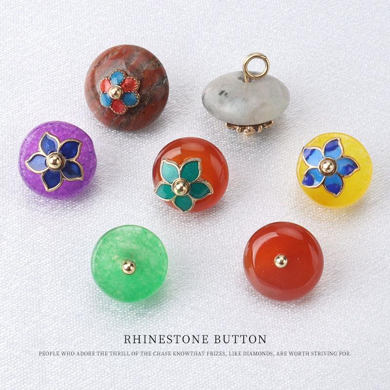 5pcs Natural Yellow Purple Flower Tray Jade Buckle Chinese Plate Buckle Silk Cheongsam Tang Style Hanfu Button Button