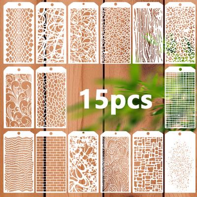 15pcs/set Reusable Stencils Floral Painting Template Washable Textured Flower for Journaling Scrapbook Art