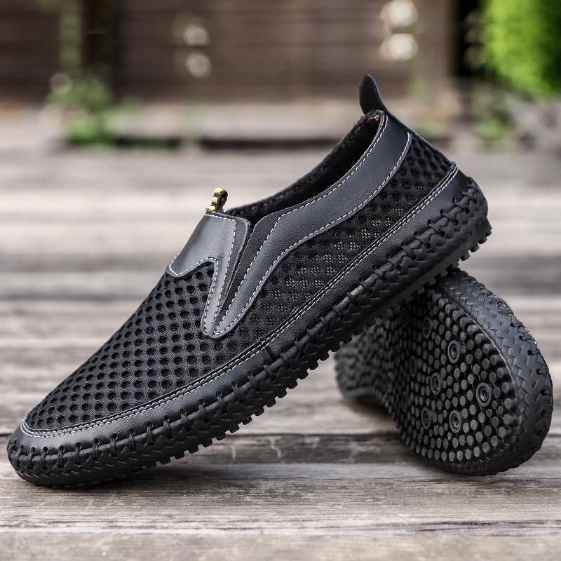 

Мужские кроссовки слипоны лоферы дышащая сетка повседневная обувь ручной работы мужские мокасины для вождения лето 39 чёрный