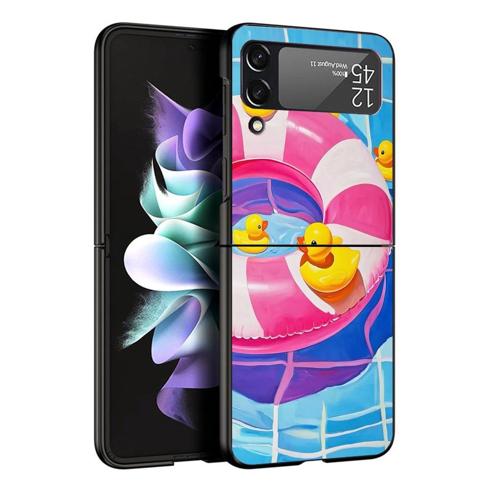 Rubber Ducks Swimming Pool Black Phone Case For Samsung ZFlip7 ZFlip6 ZFlip5 ZFlip4 ZFlip3 5G Hard Protective Galaxy Z Flip 3 4