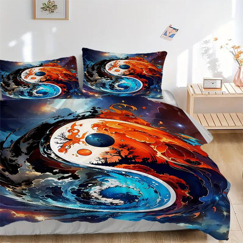 3PCs Yin Yang Symbol Design Cover Set, Breathable Fabric, Machine Washable (1 Duvet Cover + 2 Pillowcases) (Without Quilt) yy250911125