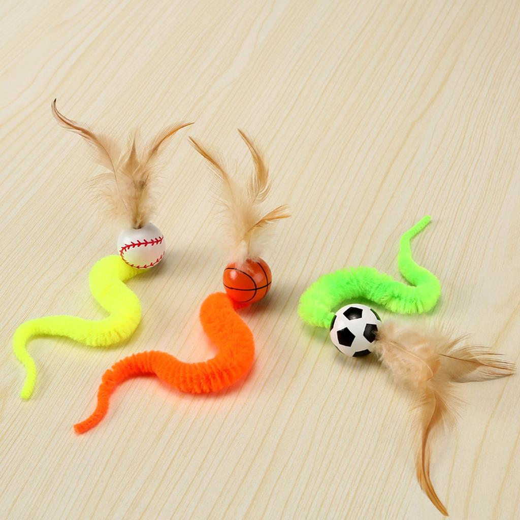 Classicseali 6PCS Bouncy Balls for Cats, Worm with Ball, Bouncys Ball with Tail, Plush Bouncys Balls with Tail, for Pet Play, Colorful