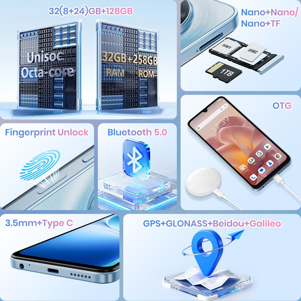 Fossibot S5 Pro Smartphone,32(8+24)GB 256GB Android 15,6.88" Inch HD,6000mAh