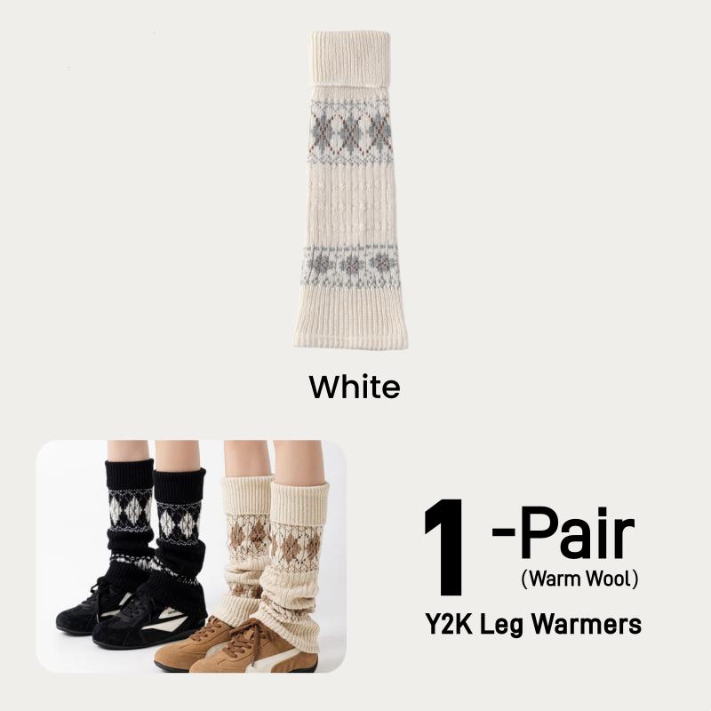 

Wool Blend Leg Warmers for Women Autumn Winter Fair Isle Rhombus Design Matching Snow Boots Soft Warm Knitted Calf Sock Leg Sock One Size білий