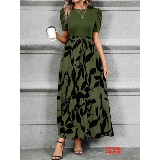 Women's Floral Print High Waist Fashion Elegant Temperament Dress