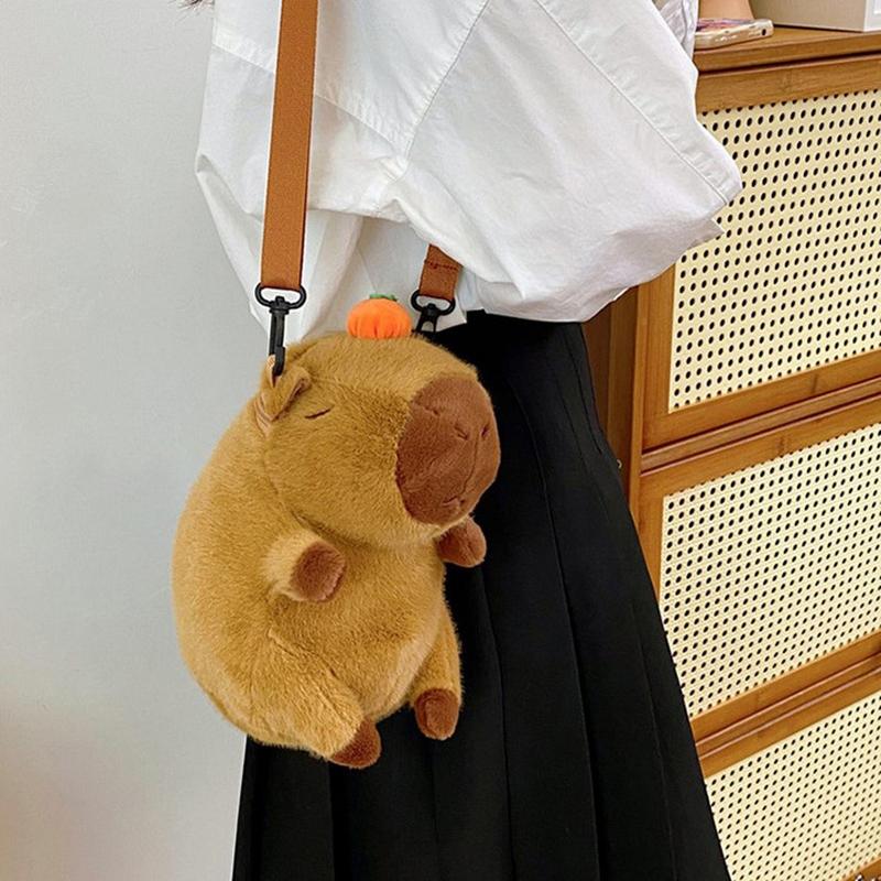 Cute  Capybara Plush Backpack Large Capacity Capybara Crossbody Bag Handbag Soft Capybara School Bag For Girls Birthday Gifts