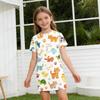 Girls Animal Print Dress Kids Loose Fit Short Sleeve Round Neck Lightweight Casual Dress for Children Summer Wear