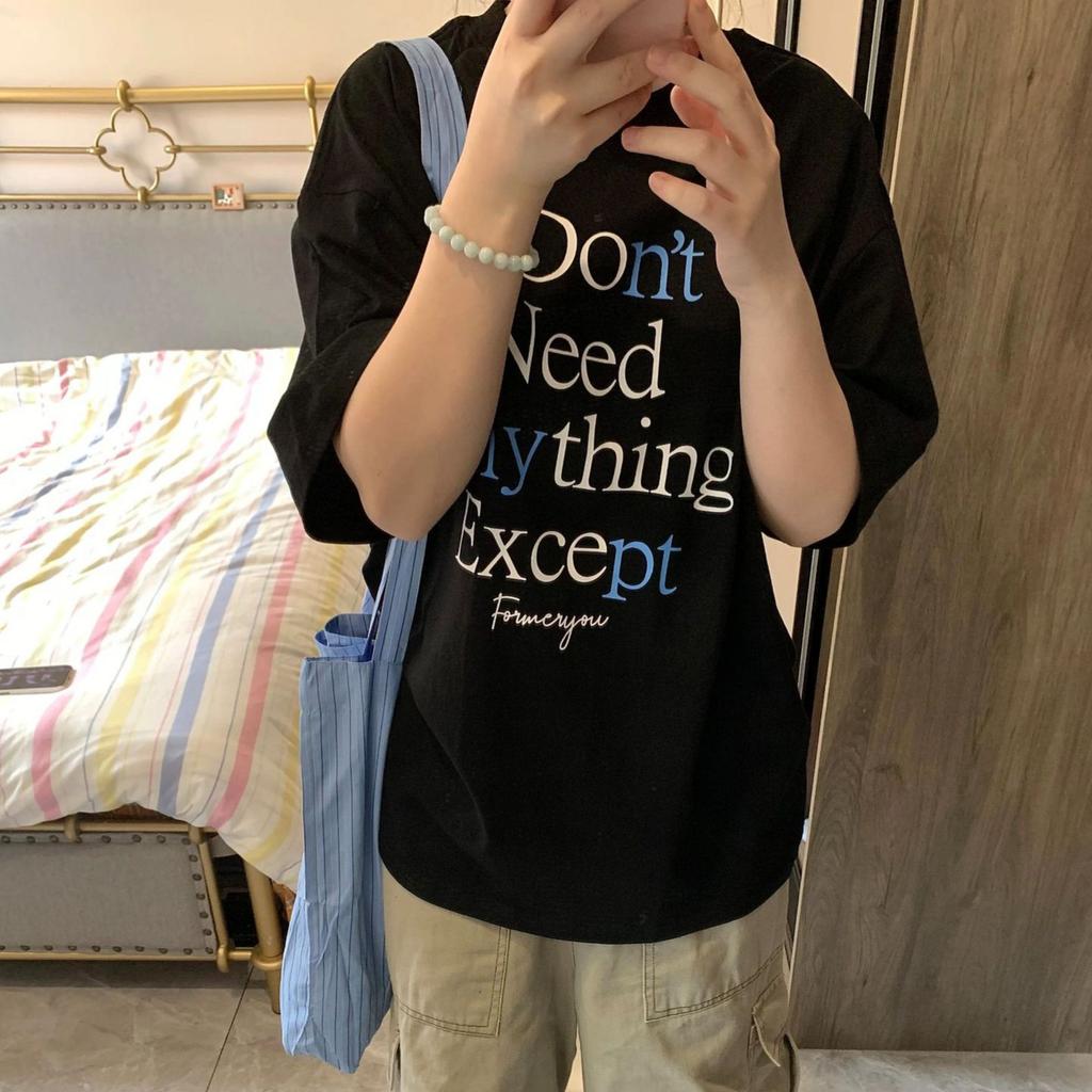 Korean Vintage Black Letter Print Short Sleeve T-shirts for Women 2025 Summer Casual Loose Women's T Shirt Harajuku Streetwear Tshirt Female Y2k Tops