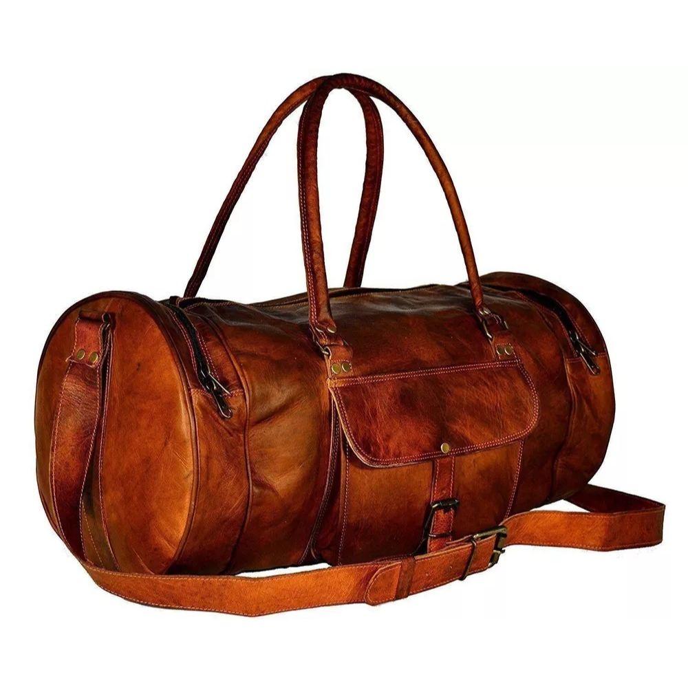 Leather Overnight Travel Luggage Brown Weekender Vintage Duffle Bag