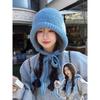 Women's Autumn and Winter Lazy Straps Balacla Knitted Hat Sweet Warm Ear Protection Versatile Wool Hat