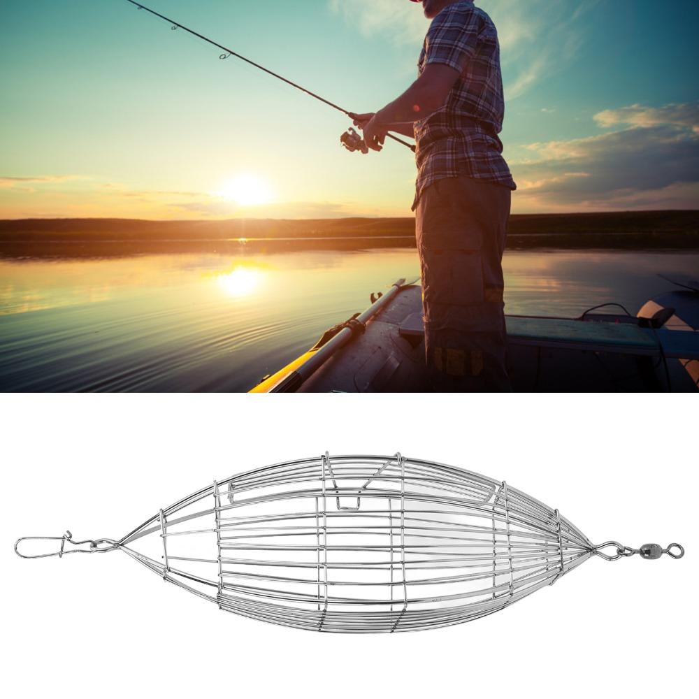 Durable Stainless Steel Fishing Bait Cage with Secure Lock Silver Carp Fishing Trap Fishing Lure Cage Boat Fishing