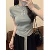 New American Gray Front Shoulder Short-sleeved T-shirt Women Slim and Thin Summer Design Sense Niche Short Top