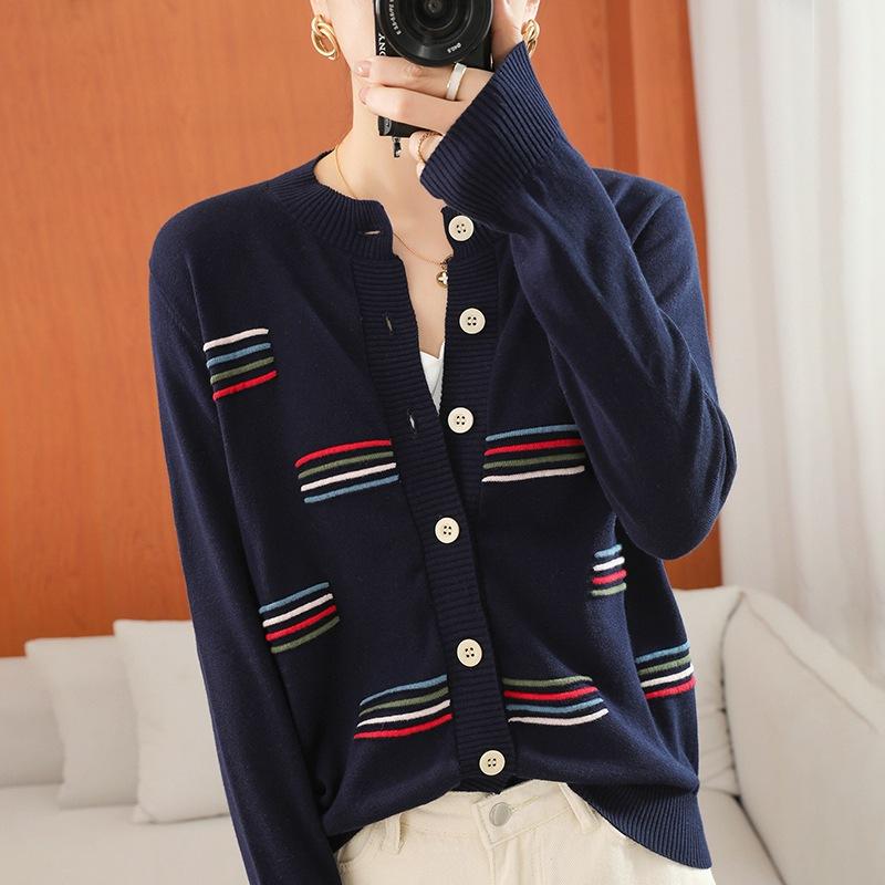 Round-neck Knitted Cardigan for Women In Spring and Autumn New Style of Outerwear Sweater Korean Loose Cotton Thread Jacket Top