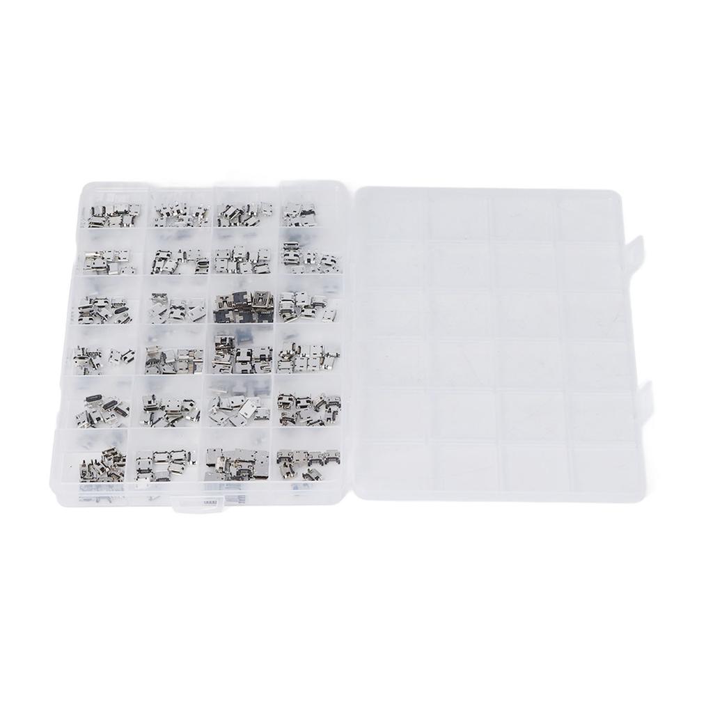 240Pcs Micro USB Socket 24 Types Jack Connector Stainless Steel for Phone Computer