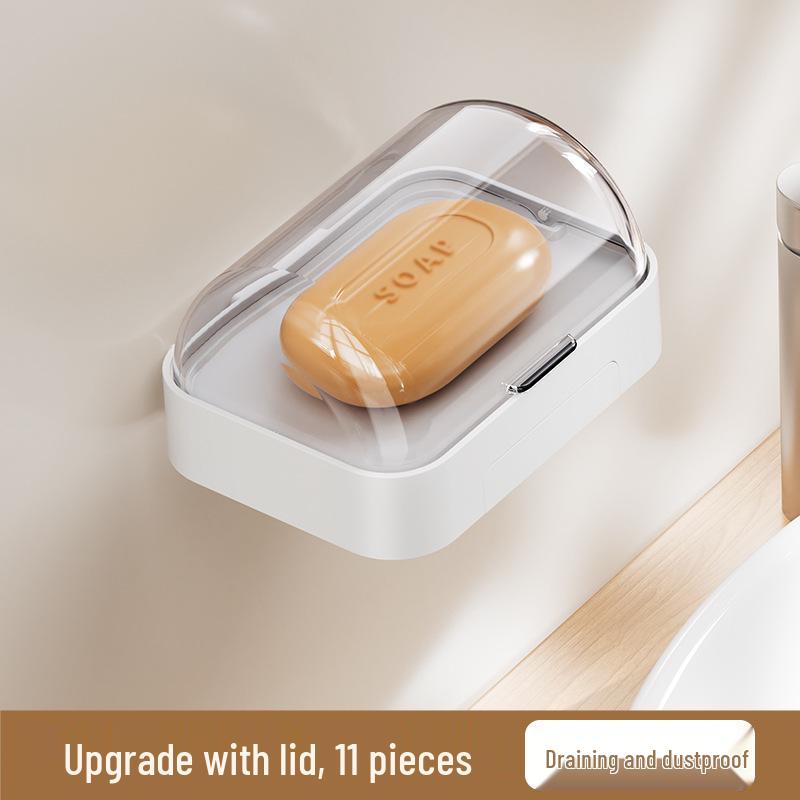 Wall-Mounted Dustproof Soap Holder with Lid - Draining Soap Dish for Bathroom and Shower белый