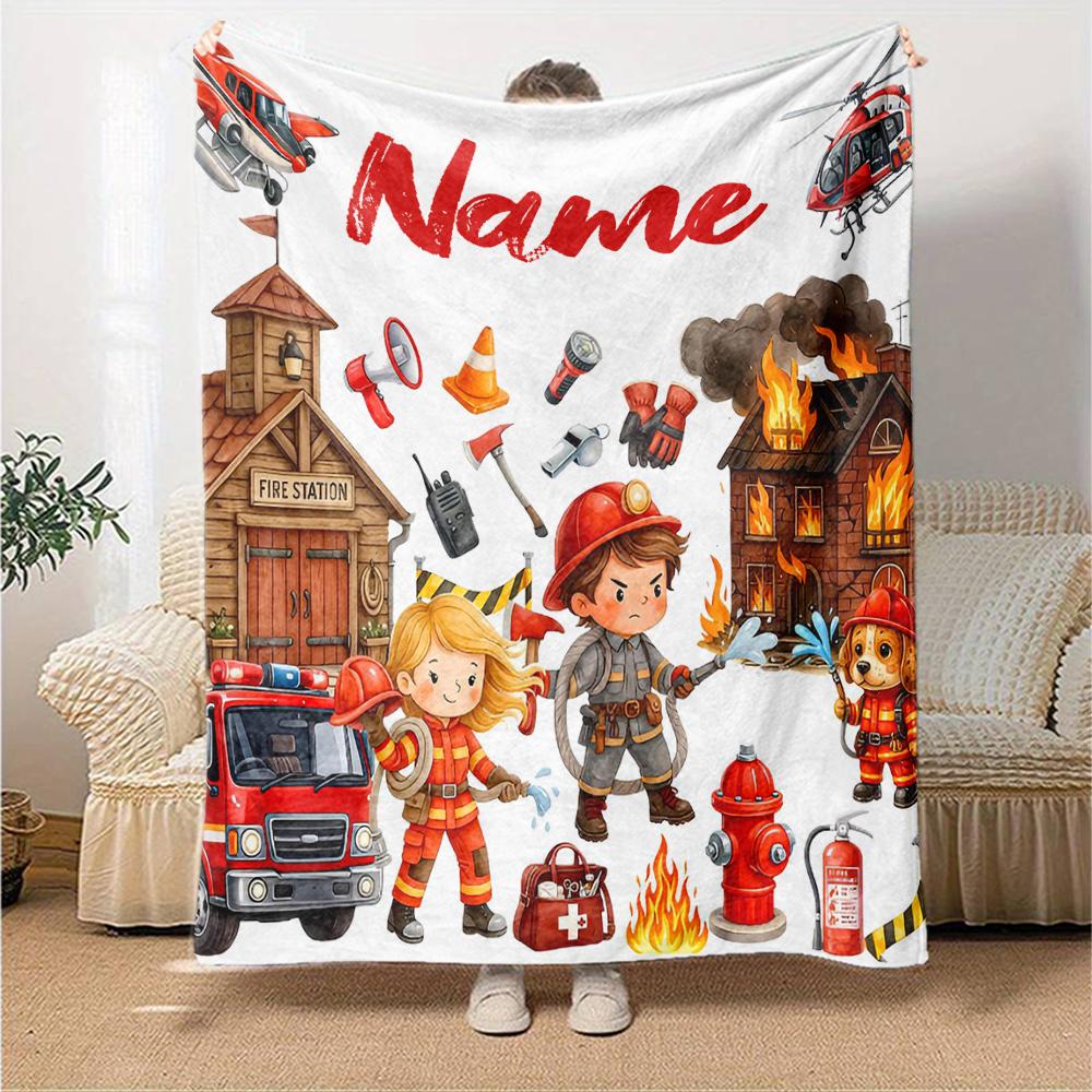 Custom Name firefighters Theme Printed Blanket - Perfect for Couch, Bed, Travel & Outdoor Use | Machine Washable, Cozy & Durable.