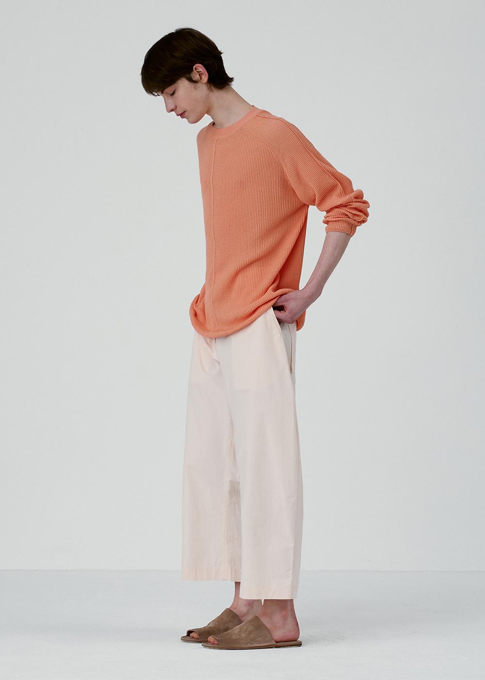 Umamung Light Cotton Rib Lined Crewneck Pullover_Papaya Papaya/L