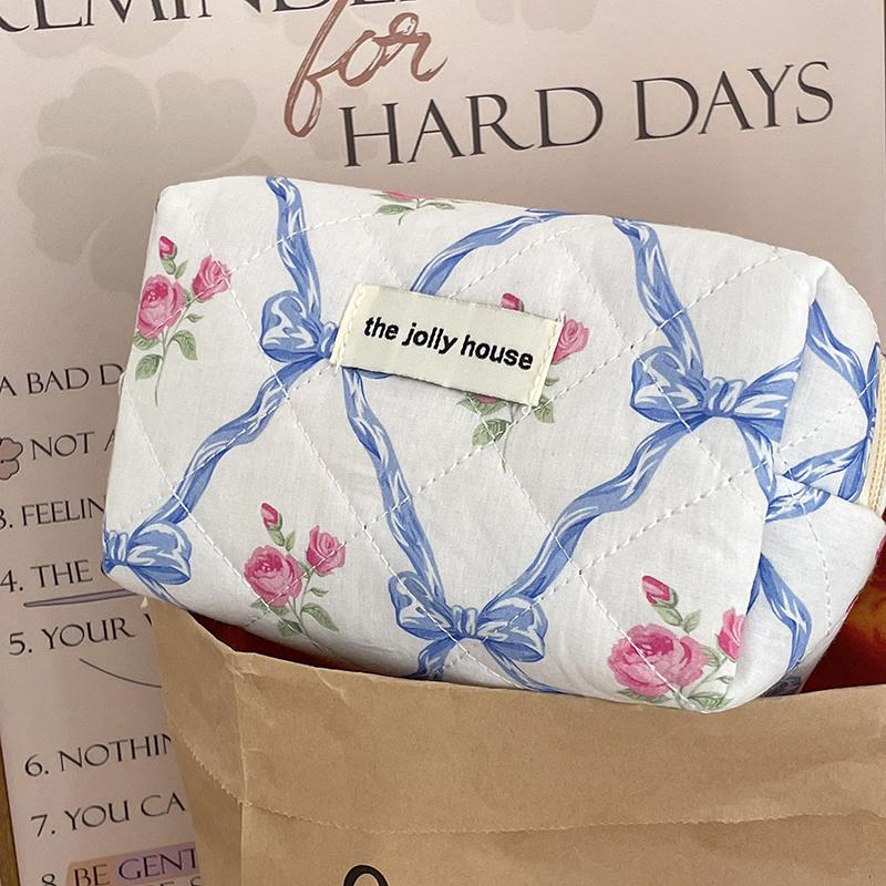 Cute Bow Flower Make-Up Bag Portable Large Capacity Travel Cosmetic Bag Multi-Functional Wash Collection Bag Gifts