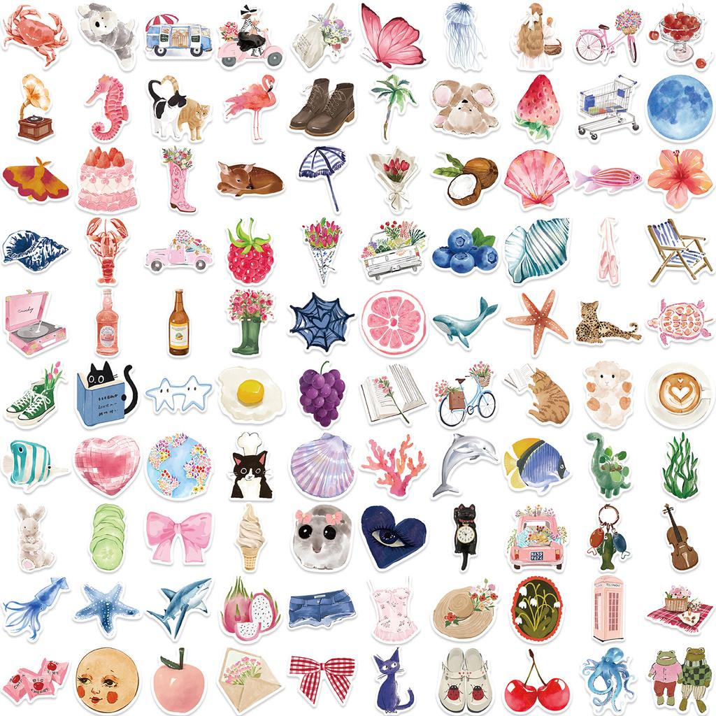 100 Watercolor Diary Graffiti Stickers DIY Decorative Guitar Laptop Suitcase DIY Waterproof