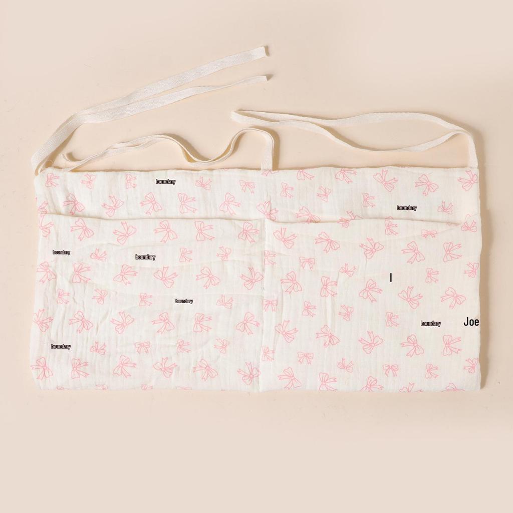 Pure Cotton Baby Bed Bumper & Hanging Bag with Double Pockets for Bottles and Diapers