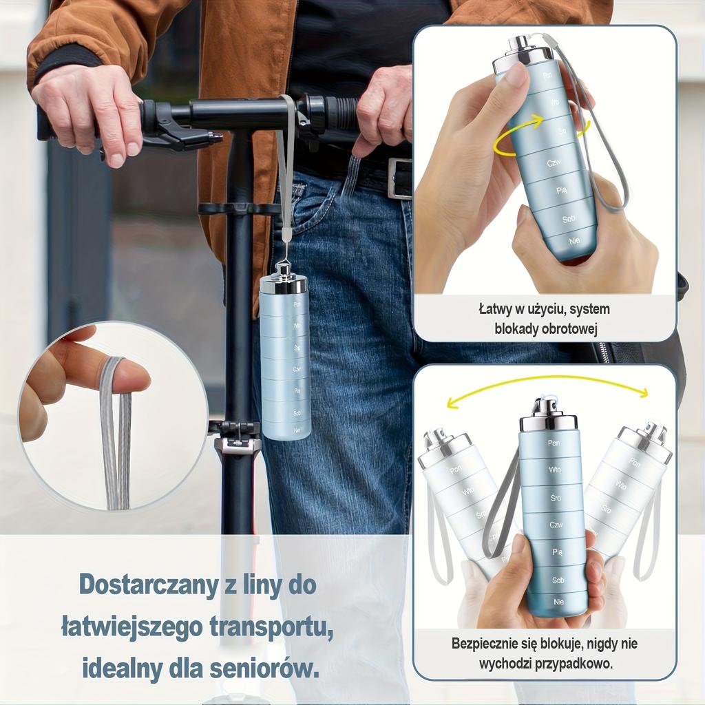 [Polish printing]Metal Travel Pill Organizer, Portable 7 Day Vitamin Organizer Stackable, Waterproof 1 Times A Day Pill Box