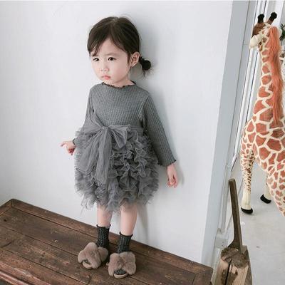 Kinder kleiden frühling baby bogen langärmelige mädchen strickkleid kinderkleidung gaze kleid