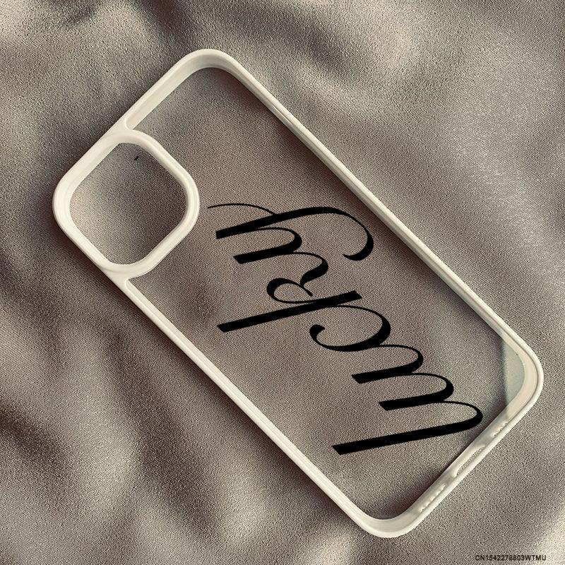 Y2K French English Lucky Phone Case For iPhone 17 16 Pro 15 14 13 12 11 XR XS Max 7 8 Plus Simple Letter Clear Hard Cover Fundas