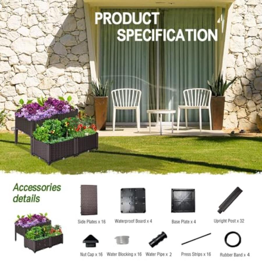 Raised Garden Bed with Legs Planters for Outdoor Plants Garden Box with Drain Outlet 31 X 31 X 17 In Polypropylene Elevated Pla