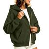 Women's Casual Hooded Zip-Up Sweatshirt Color Cardigan Jacket with Zippers