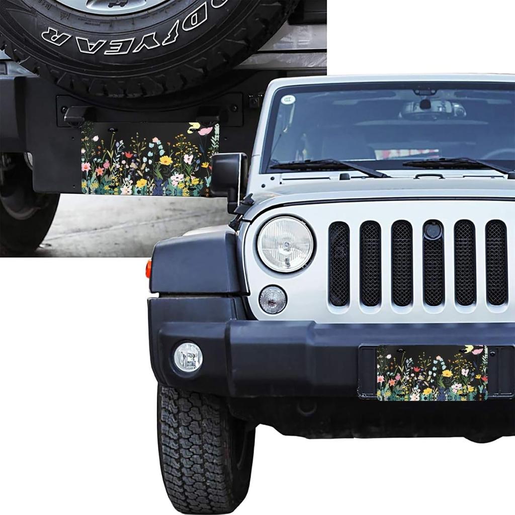 Wild Flowers Front License Plate For Women Car Vanity Plates Decorative Aluminum Metal Cute Novelty License Plate Cover For Men 6X12 Inch (4 Holes)