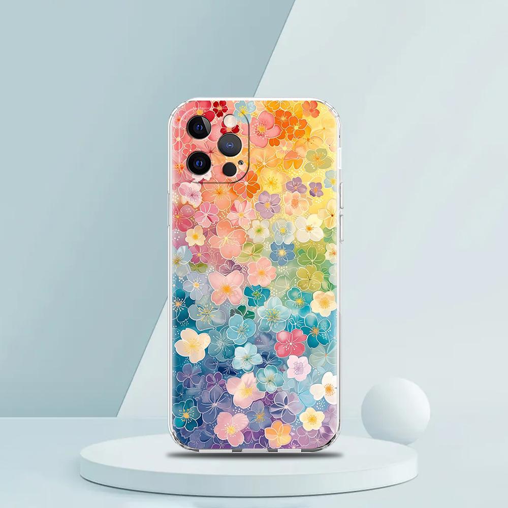 Soft TPU Transparent Phone Case Cover for iPhone 16 15 14 13 12 11 Pro Max XR 8 7 Plus XR Shell Small Flower Stars Pattern Bags