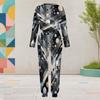 Women Plus Size Geometric Printed Two Piece Set Round Neck Long Sleeve Cuffed Top And Pants With Pockets
