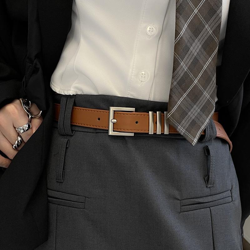 2023 New Women's Korean-Style Leather Belt - High-End Black Decorative Jean Accessory