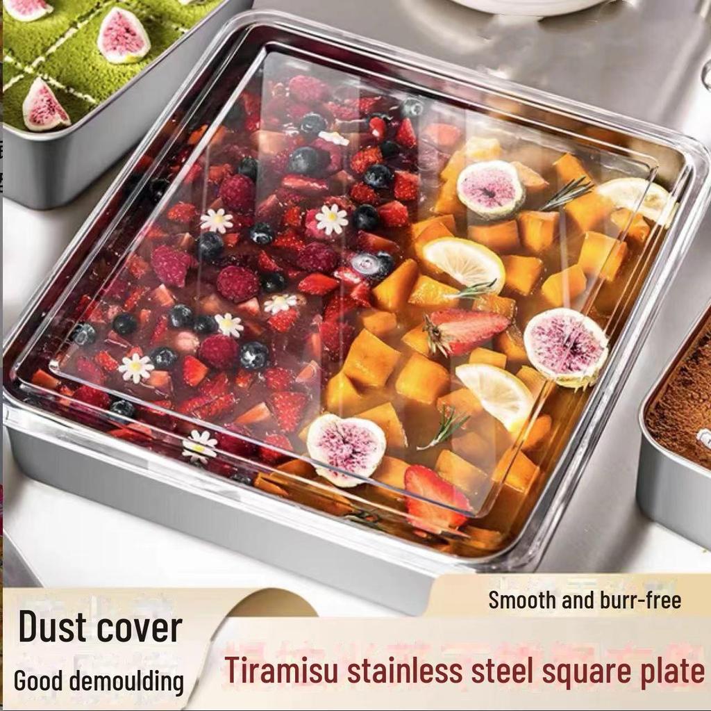 Square Stainless Steel Tiramisu Cake Mold and Deep Plate Set