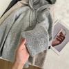 Grey wool knit hoodie women's thermal hooded sweater