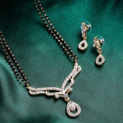 Candere Drop Mangalsutra Gold Plated Women Necklace Set With Austrian Crystals