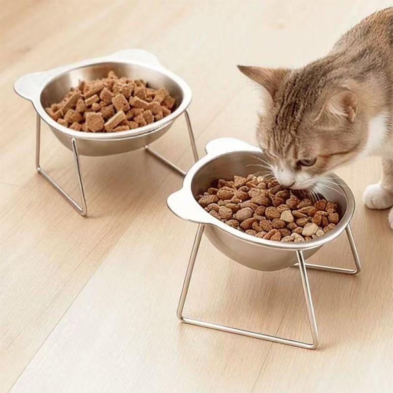 Pet Products Stainless Steel Pet Bowl Slanted Anti Cervical Spondylosis Dual Use Feeder for Cats and Dogs MW05