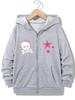 Girls Full Zip Hooded Sweatshirt Heart Eye Skull With Bow And Three Pink Stars Print Loose Daily Outerwear With Front Pocket