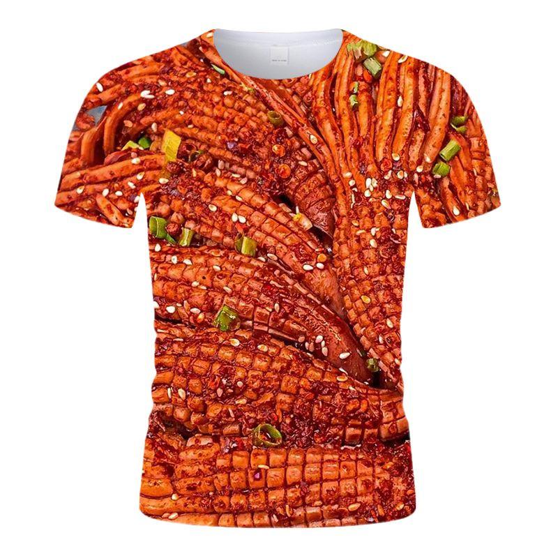 Barbecue Squid Kebab Pattern T Shirt For Men 3D Printed BBQ T-shirt Round Neck Short Sleeve Tee Shirts Tops Street Loose Tshirt