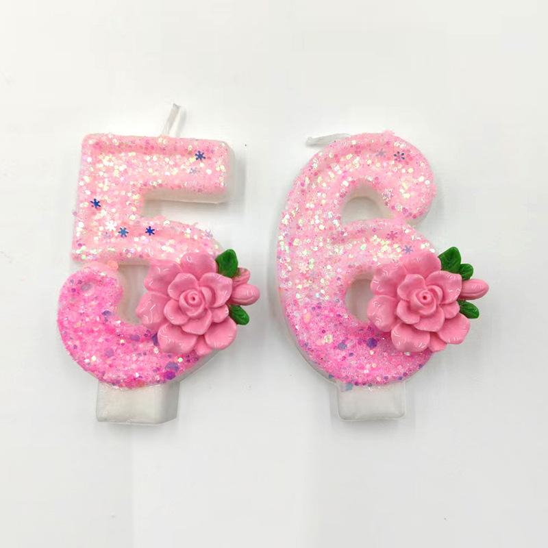 Pink Rose Digital Candle Wax Holder Design Clean Hygienic Fashion Novel Shape Birthday Party Decoration Supplies