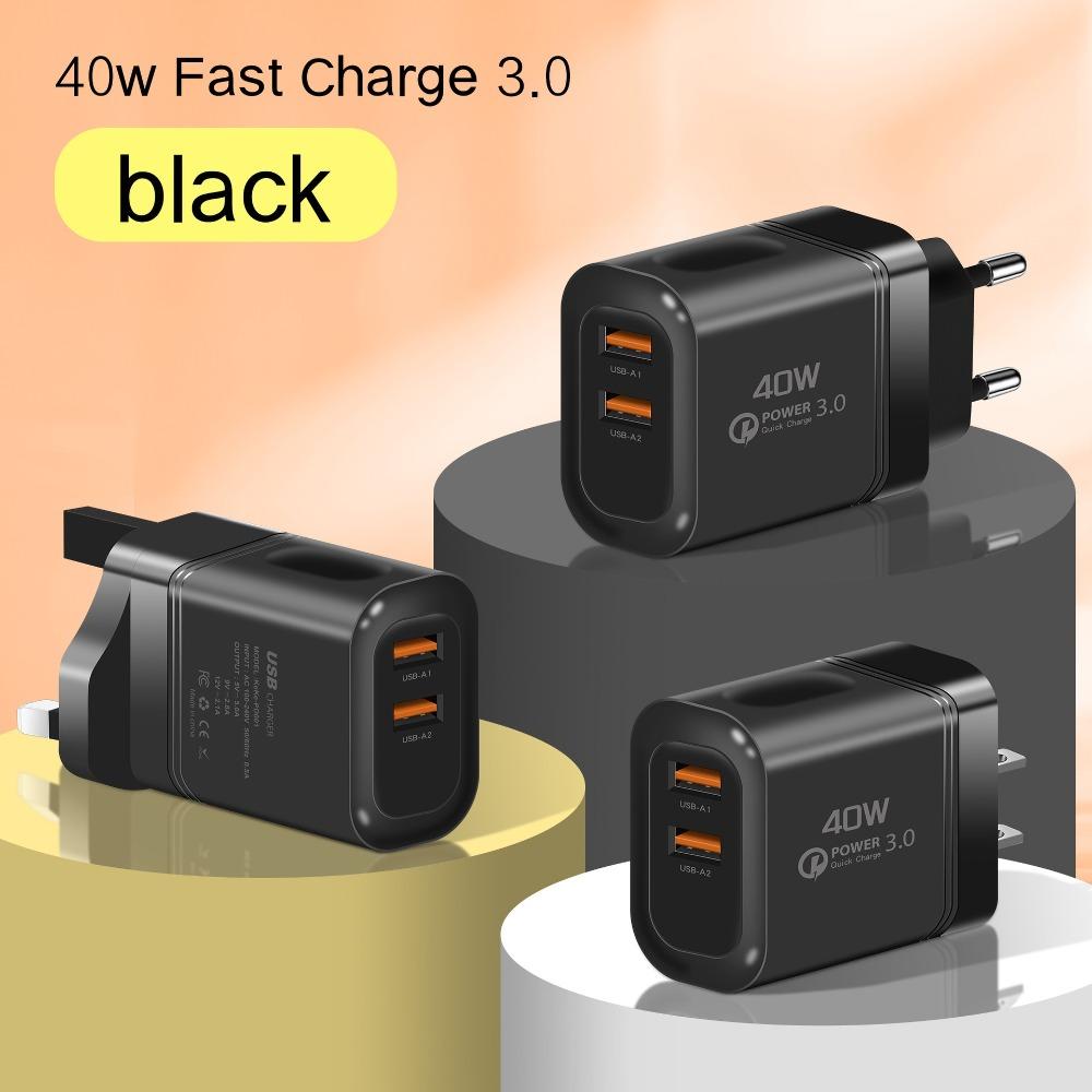 EU/US/UK 40W Charger Plug 2USB Quick Charge Adapter for iPhone/Xiaomi/Samsung