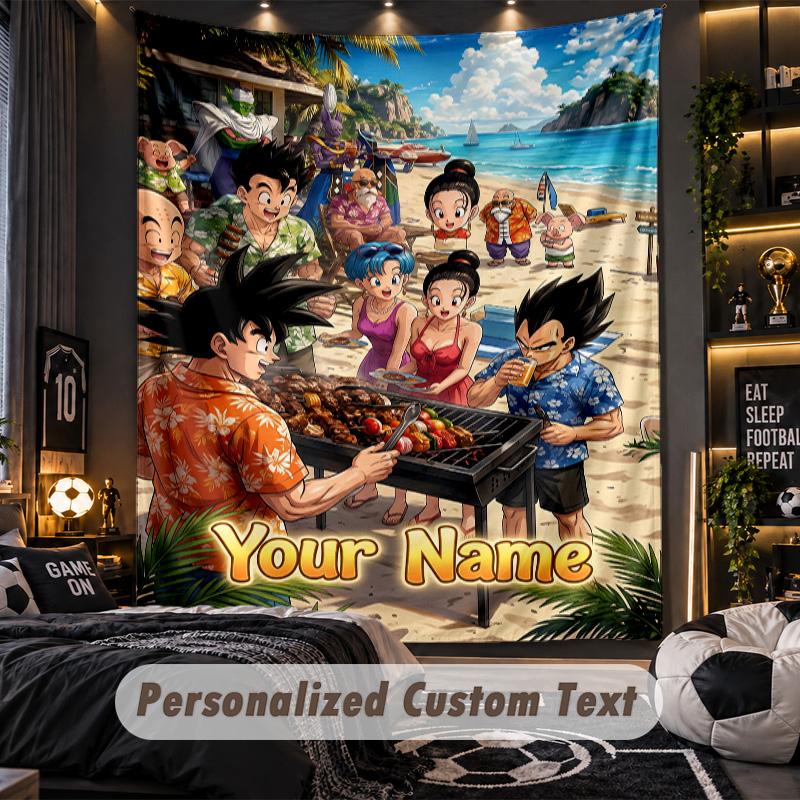 Personalized Wall Tapestry,Dragon Ball Custom Printed Name, Fabric Wall Art For Indoor Room Backdrop