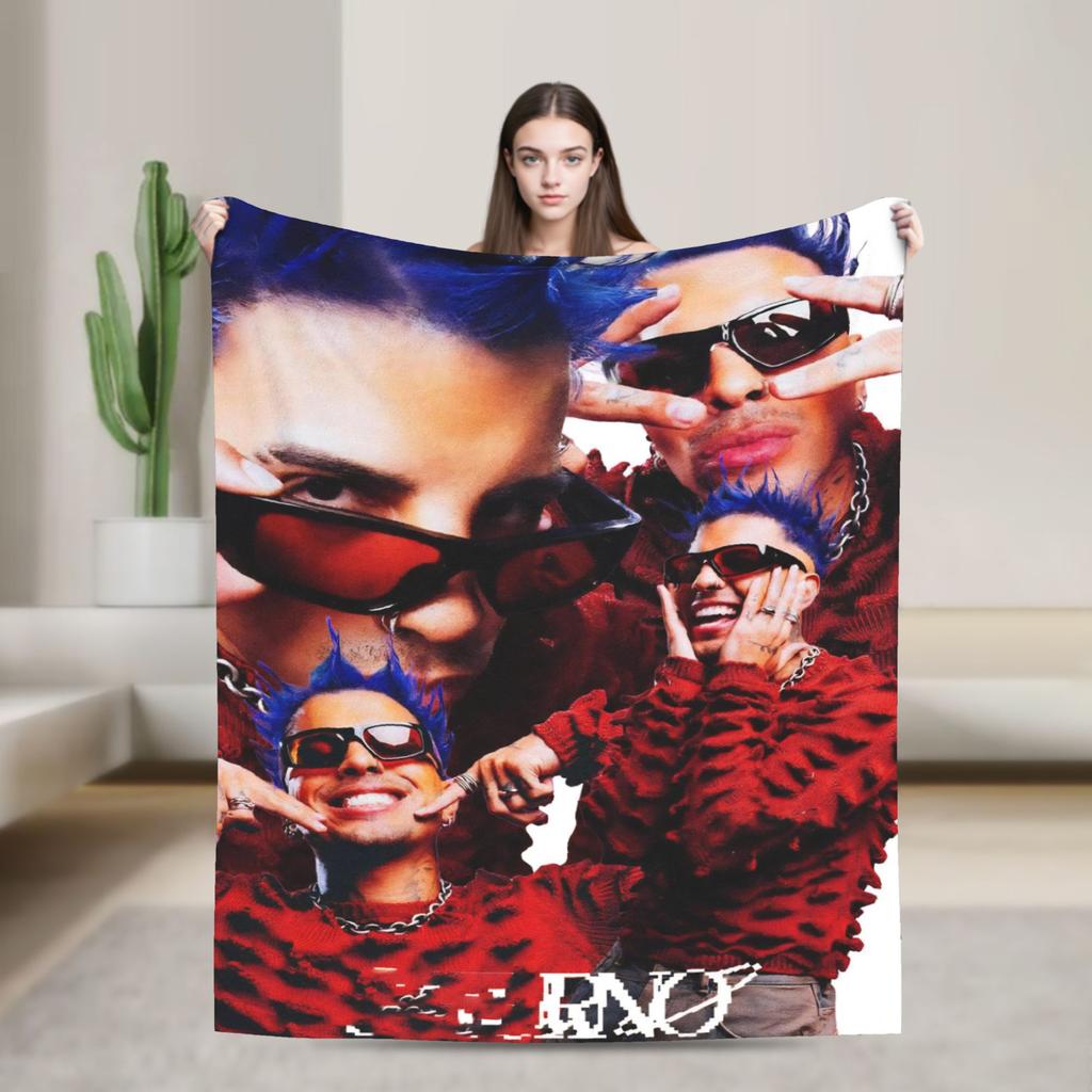 Stylish Rauw Alejandro Singer Rapper Flannel Blanket Soft Durable Throw Blanket for Living Room Decorative Bedspread Bed Cover