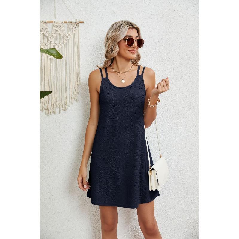 GMXIA Women's Fashion Summer Spring Solid Color Print Sleeveless U-Neck Casual Dresses