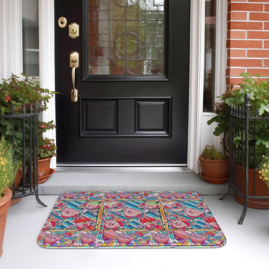 Kirbys Cartoon Game Floor Door Kitchen Bathroom Mats Anti-Slip Outdoor Doormat Garden Living Room Entrance Rug Carpet Footpad