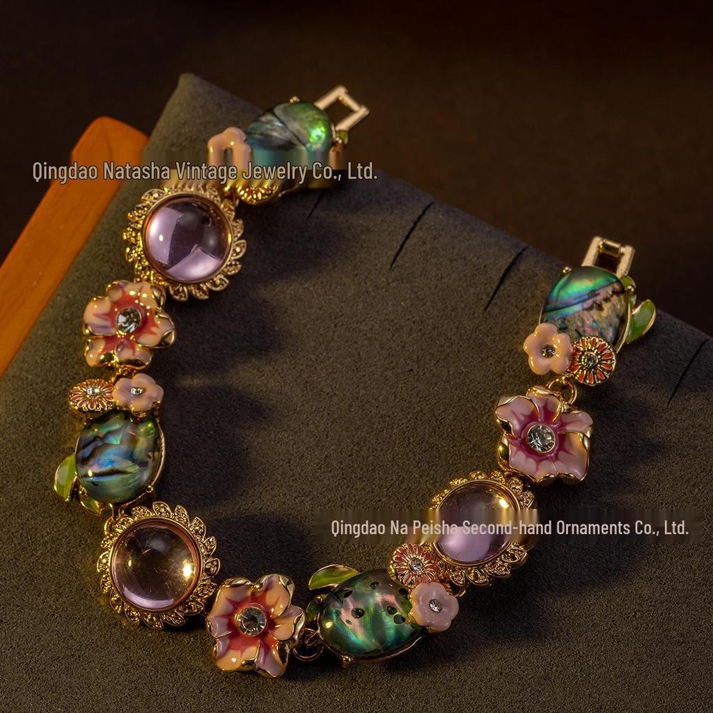 Gebrauchtes High-End Vintage Armband in Süßigkeitenfarben mit Blumenmuster