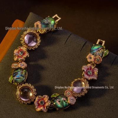 Pre-owned High-End Vintage Floral Candy Color Bracelet